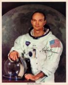 Michael Collins signed 10x8 inch original NASA colour photo pictured in Space suit. From single