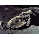 Harrison H. Schmitt signed Apollo XVII 10x8 inch black and white photo pictured is a large bolder in