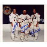 Thomas K. Mattingly, II, John W Young and Charles Duke JR signed Apollo 16 10x8 inch colour photo