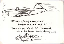 Eugene Kranz signature below doodle of aeroplane and handwritten message. From single vendor Space