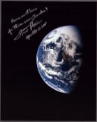 Fred Haise signed 10x8 inch colour photo of earth ins Fred inscribed Home Sweet Home for three weary