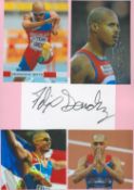Athletics Felix Sanchez 12x8 inch signature piece includes signed white card and four colour