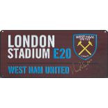 Football Harry Redknapp signed West Ham United London Stadium E20 metal road sign. Good condition.
