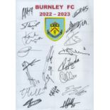 Football Burnley multi signed 2022-2023 A4 team sheet includes 20 signatures such as Muric, Cork,