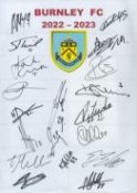 Football Burnley multi signed 2022-2023 A4 team sheet includes 20 signatures such as Muric, Cork,