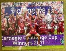 Rugby 2011 Wigan Warriors full team signed Challenge Cup winners celebration photo. Good