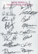 Cricket West Indies A tour of England 2002 A4 team sheet includes 16 signatures such as Chris Gayle,