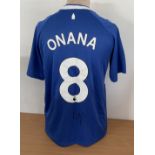 Football Amadou Onana signed Everton F.C replica home shirt size medium. Amadou Ba Zeund Georges