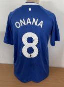 Football Amadou Onana signed Everton F.C replica home shirt size medium. Amadou Ba Zeund Georges
