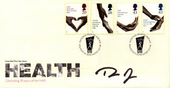 Theresa May signed Health celebrating 50 years of the NHS. 4 Stamps and 2 postmarks. National Health
