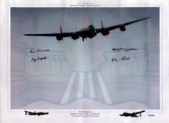 Dambusters Signed 16 x 12-inch Colour Lancaster Print. Signatures in Black Marker are Les Munro, Geo