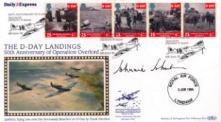 Johnnie Johnson signed the D-Day Landings 50th Anniversary of Operation Overlord. 5 stamps and 3