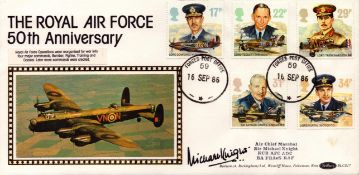 Air Chief Marshal Sir Michael Knight signed FDC The Royal Air Force 50th Anniversary 5 stamps and