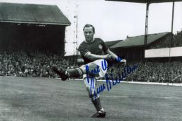 Frank Blunstone signed 12x8 inch black and white photo playing football. Good condition. All