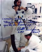 Walt Cunningham signed 10x8 inch colour photo pictured in space suit inscribed Launch Day 10/11/
