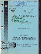NASA vintage APOLLO 9 multi signed Flight plan dated February 3, 1969, includes crew members Dave