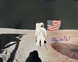 Edgar Mitchell signed 20x16 inch stunning colour photo pictured on the moon during Apollo 14