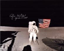 Edgar Mitchell signed 10x8 inch colour photo pictured on the moon inscribed Apollo 14 LMP. From