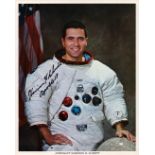 Harrison H. Schmitt signed NASA original 10x8 inch colour photo pictured in white space suit. From