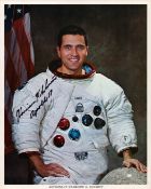 Harrison H. Schmitt signed NASA original 10x8 inch colour photo pictured in white space suit. From