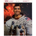 Fred Haise signed 10x8 inch original NASA colour photo pictured in Space suit dedicated inscribed To