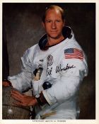 Al Worden signed NASA original 10x8 inch colour photo pictured in space suit. From single vendor