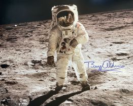 Buzz Aldrin signed 20x16 inch stunning colour photo pictured on the moon during the Apollo XI