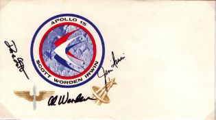 David R. Scott, Al Worden and James Irwin multi signed Apollo 15 commemorative envelope. From single