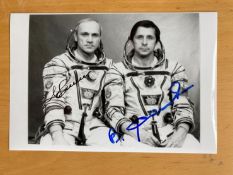 Soyuz T-13 Crew cosmonauts Vladimir Dzhanibekov and Viktor Savinykh signed 7 1/2 X 5 b/w photo. From