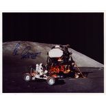 Eugene Cernan signed 10x8 inch colour photo pictured on the moon during Apollo XVII mission. From