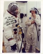 Fred Haise signed 10x8 inch colour photo pictured in Space suit dedicated inscribed To Howard best