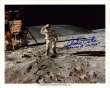 Charles M Duke JR signed 10x8 inch colour photo pictured on the Moon during the Apollo 16 mission