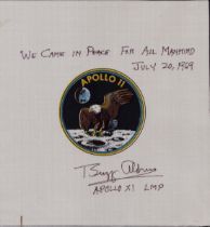 Buzz Aldrin signed 9x9 inch Apollo 11 BETA patch inscribed We came in peace for all mankind July 20,