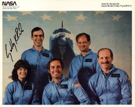 Sally K Ride signed official STS-7 NASA crew 10x8inch colour photo. From single vendor Space