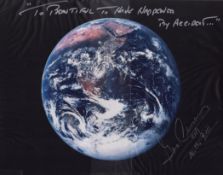 Eugene Cernan signed 15x11 inch stunning colour photo of Earth inscribed "To Beautiful to have
