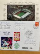 11 Celtic football team v Liverpool 1997 UEFA Cup signed cover. Includes Gould, Stubbs, Mahe,