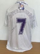 Emilio Butragueno signed Real Madrid retro replica home shirt signature on back. Size medium. Good