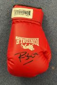 Tom Hardy signed Lonsdale red boxing glove. Good condition. All autographs are genuine hand signed