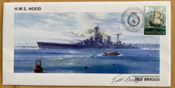 HMS Hood WW2 survivor Ted Briggs signed 85th Ann cover. He was one of only 3 survivors of the