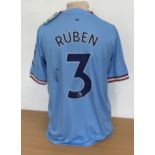 Ruben Dias signed Manchester City replica home shirt signature on back. Size Medium. Good condition.