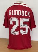 Neil Ruddock signed Liverpool retro replica home shirt signature on number on the back. Size medium.