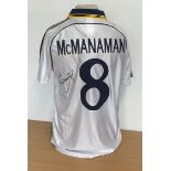 Steve McManaman signed Real Madrid retro replica home shirt. Signature on the back. Size Medium.