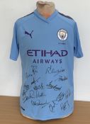 Manchester City multi signed retro replica home shirt 16 signatures includes Dennis Tueart, Joe