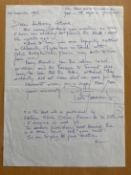 WW2 Battle of Britain Grp Capt. Peter Townsend handwritten letter regarding publishing of his