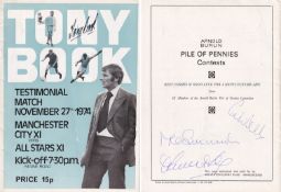 Football Autographed Man City 1974 Programme: Issued For Tony Book's Testimonial And Nicely Signed