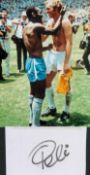 Pele Signed Card With Bobby Moore World Cup Photo Brazil Football Legend. Good condition. All