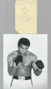 Muhammed Ali signed album page with unsigned black and white photo. Good condition. All autographs