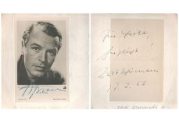 O W Fischer signed vintage photo with Erik Schumann stuck to reverse of page. Good condition. All
