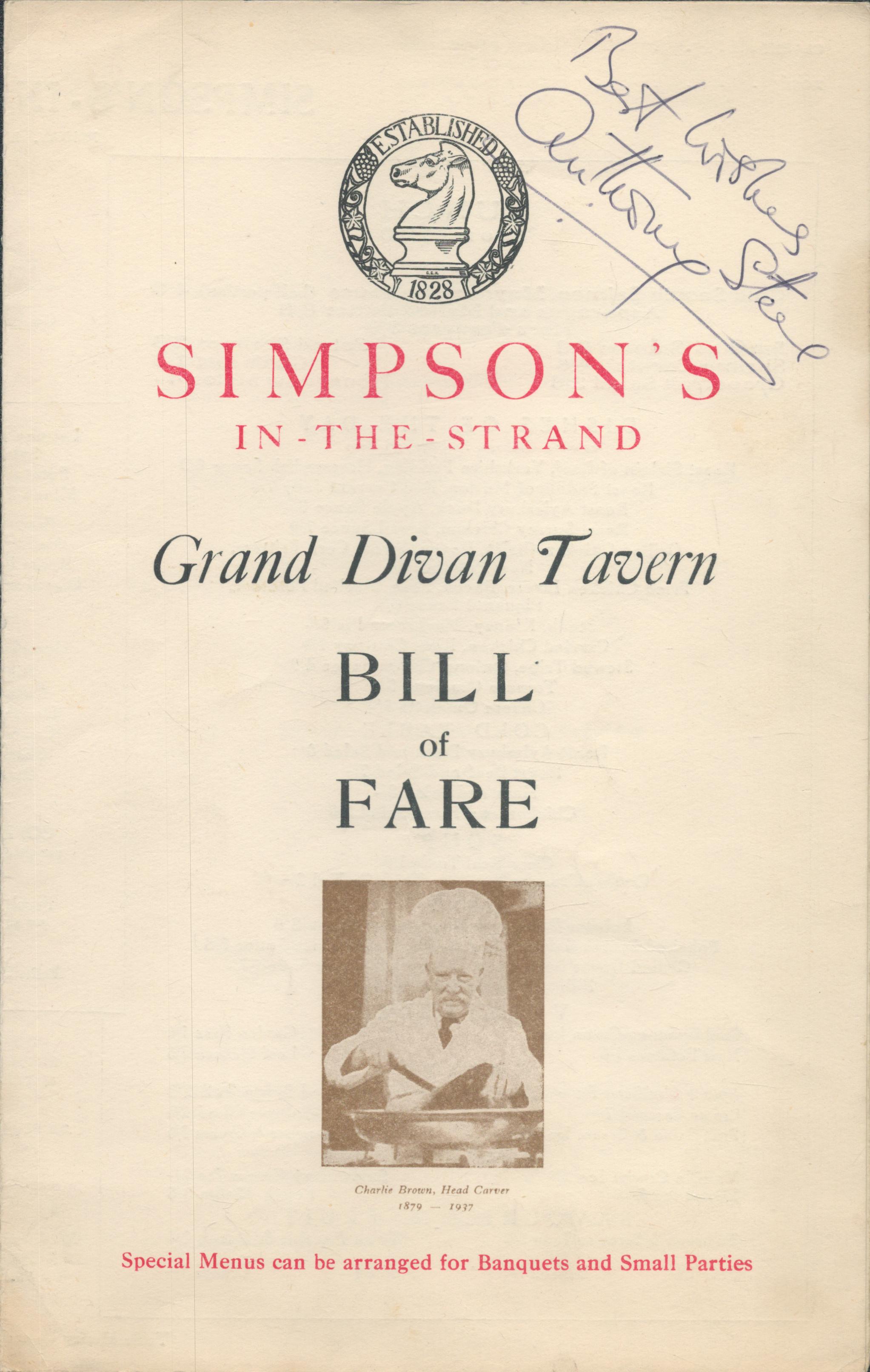 Anthony Steel signed Simpson's in The Strand menu. Menu dated 1955. Good condition. All autographs