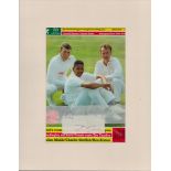 Multi signed Michael Atherton, Neil Fairbrother and Phillip DeFreitas on 3 small white stickers of